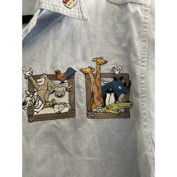 VTG Lets Quizz Again New York Womens Shirt L Short Sleeve Embroidered Animals - Picture 3 of 12